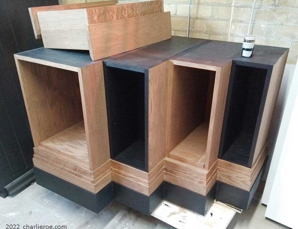 New Paul Frankl Art Deco Skyscraper style wooden & painted lacquered stepped base section painted & stained a rich wood colour
