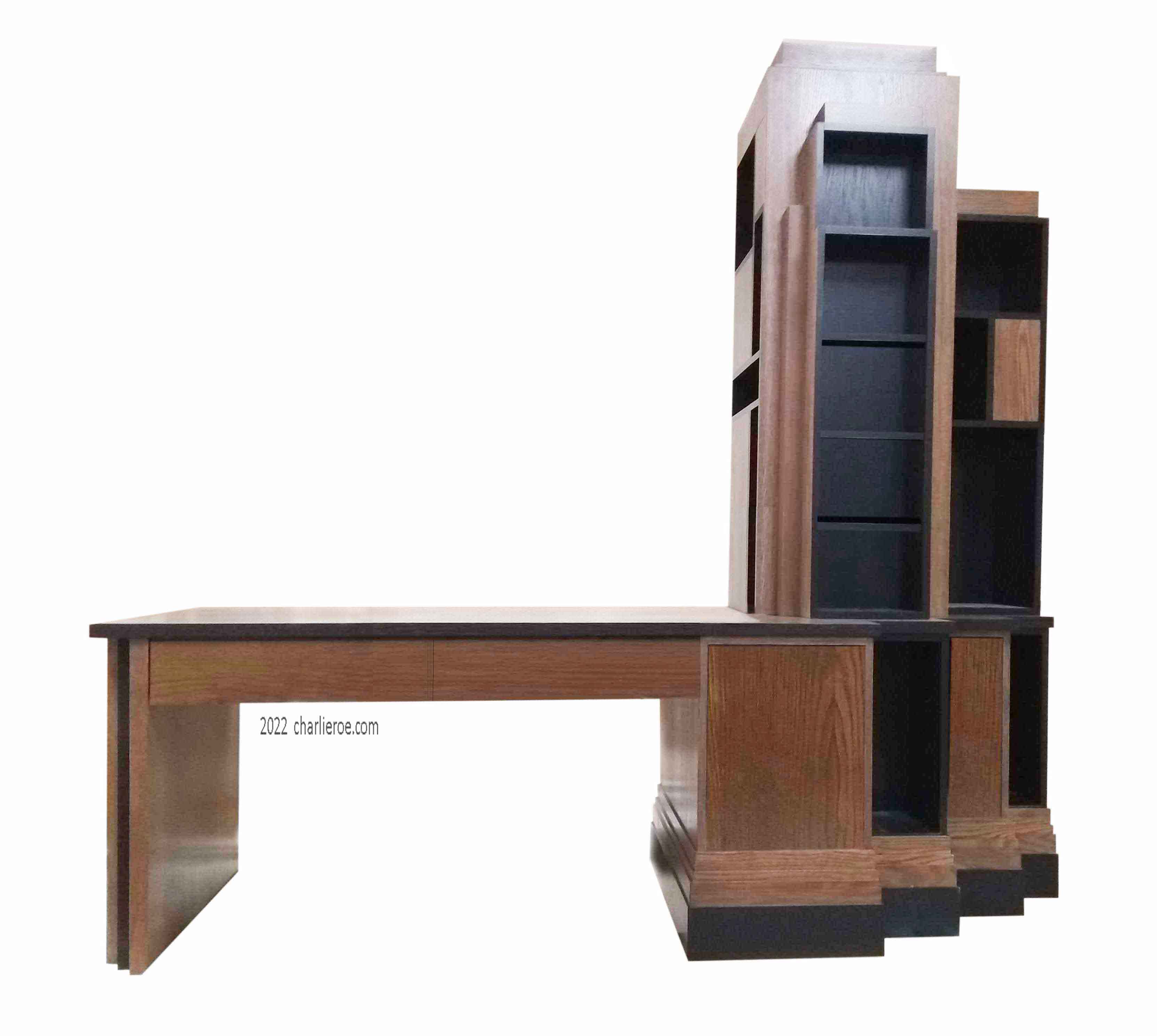 New Art Deco Paul Frankl wood & lacquered painted 2 door stepped home office desk