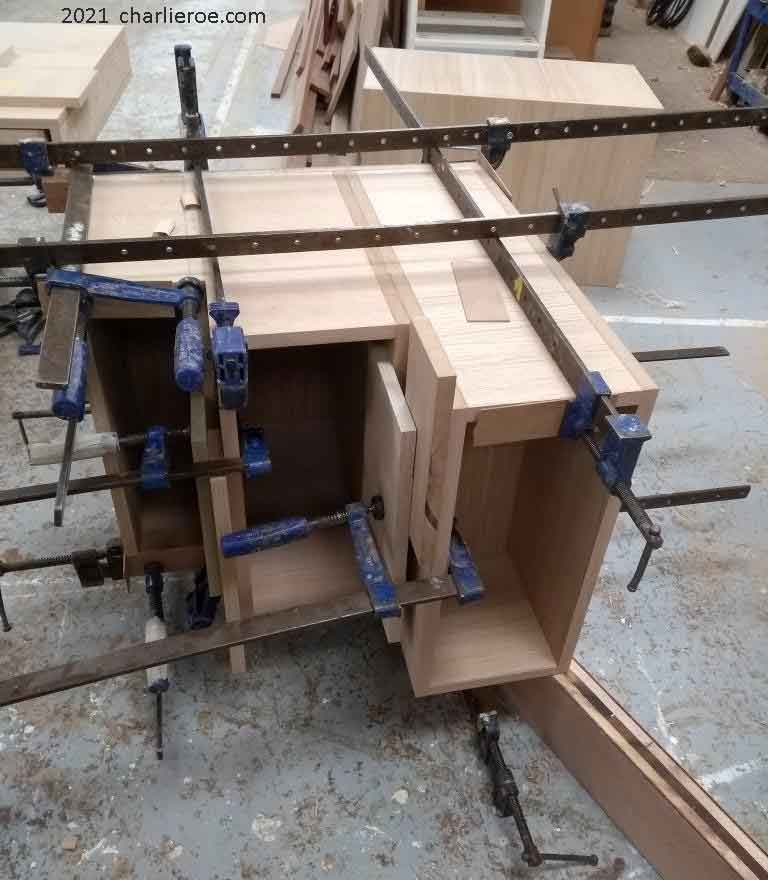 New Paul Frankl Art Deco Skyscraper style wooden & painted lacquered bookcase desk/table base section clamped up