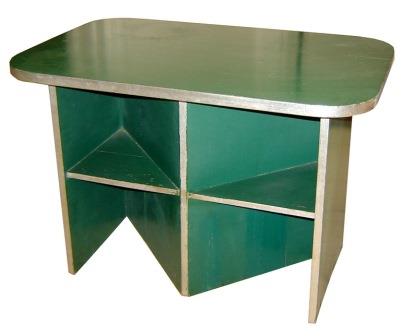New Paul Frankl Art Deco Zigzag painted green & silver side lamp coffee tables