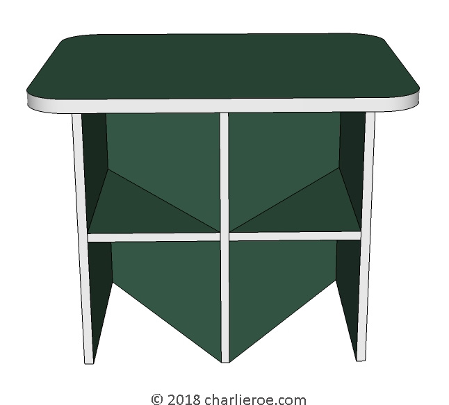 New Paul Frankl Art Deco Zigzag painted green & silver side lamp coffee tables