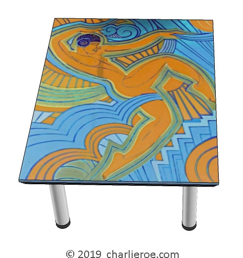New Art Deco coffee table with a painted Josephine Baker Cubist design table top