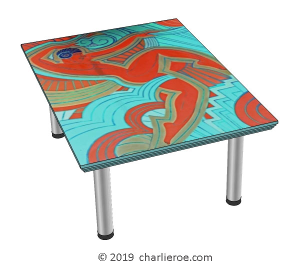 New Art Deco coffee table with a painted Josephine Baker Cubist design table top