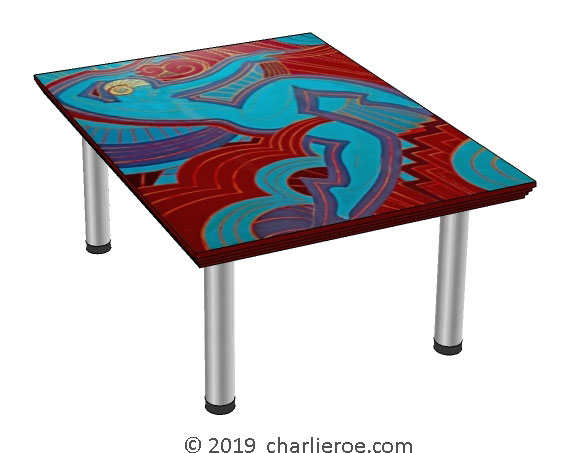 New Art Deco coffee table with a painted Josephine Baker Cubist design table top