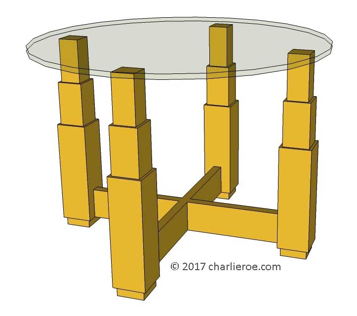 new Art Deco Skyscraper style stepped coffee side table design with round glass top