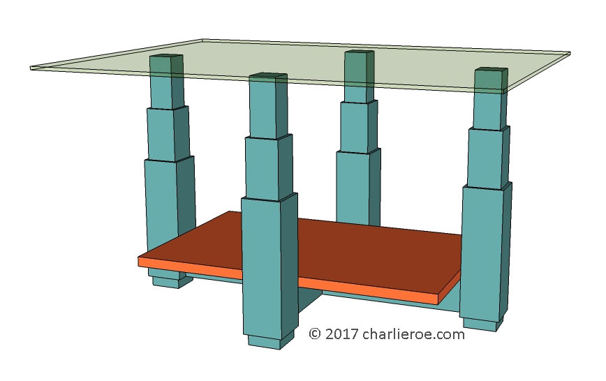 new Art Deco Skyscraper style stepped coffee side table design with rectangular glass top