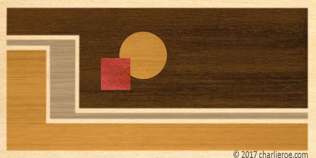 New Art Deco coffee table with Walter Dorwin Teague Marquetry veneered Cubist Geometric design table top
