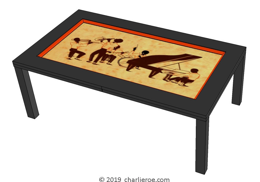 New Art Deco coffee table with Jazz band silhouette design table top