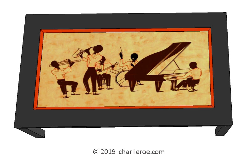 New Art Deco coffee table with Jazz band silhouette design table top