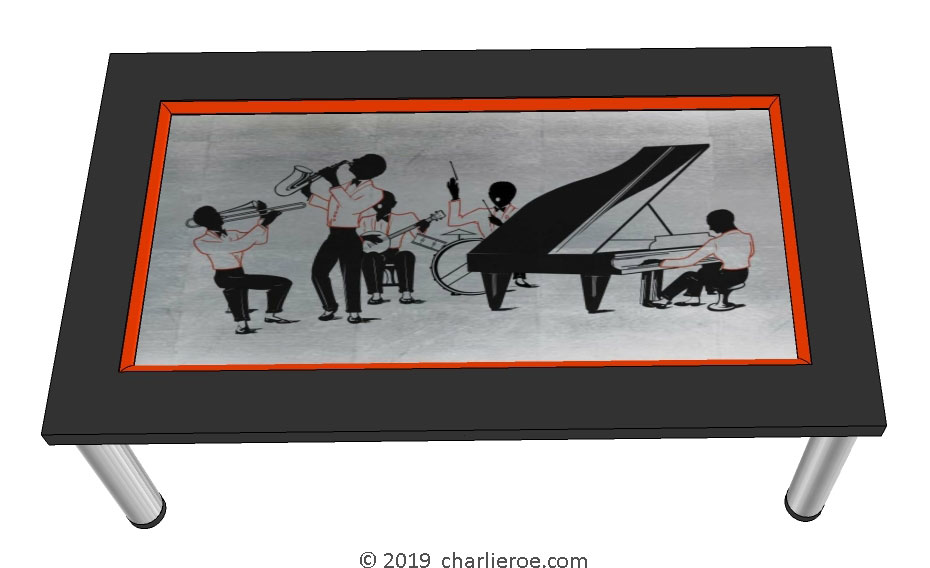New Art Deco coffee table with Jazz band silhouette design table top