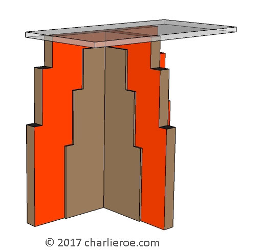 new Art Deco Skyscraper style stepped console side table design with acrylic glass top