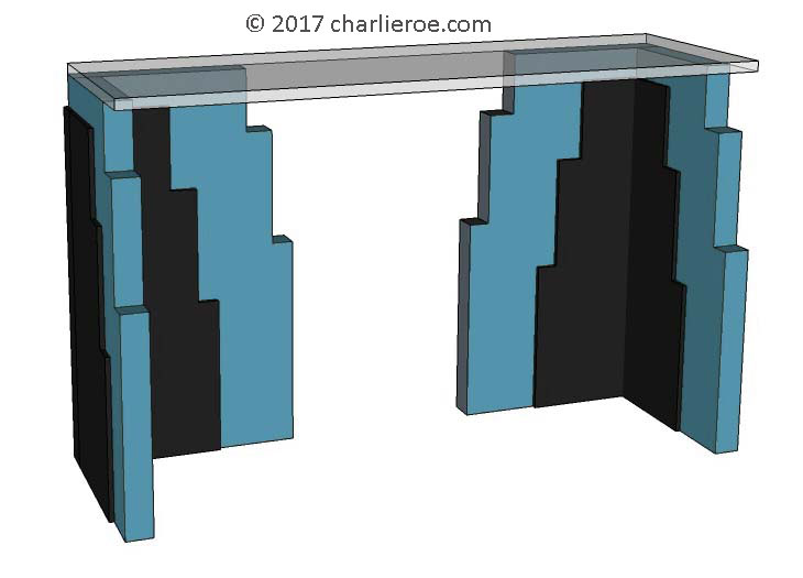 new Art Deco Skyscraper style stepped console side table with double base section and glass acrylic top