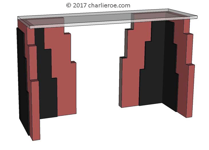 new Art Deco Skyscraper style stepped console side table with double base section and glass acrylic top