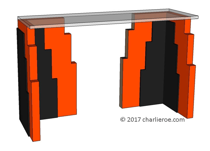 new Art Deco Skyscraper style stepped console side table with double base section and glass acrylic top