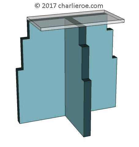 new Art Deco Skyscraper style stepped console side table design with acrylic glass top