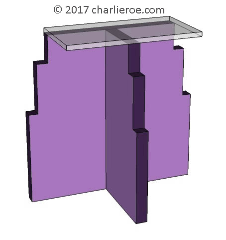 new Art Deco Skyscraper style stepped console side table design with acrylic glass top