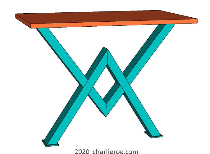 new Art Deco Cubist style painted steel frame console side table design