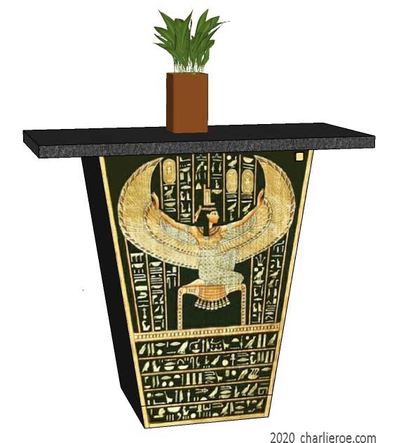 new Art Deco ancient Egyptian style painted console side table design with matching wall mirror painted with Egyptian style motifs & designs