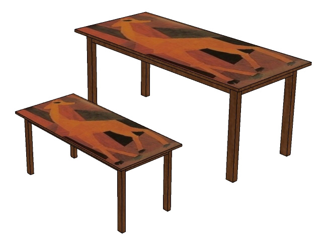 New Art Deco Omega Workshops Cubist Geometric design Marquetry veneered dining & coffee table
