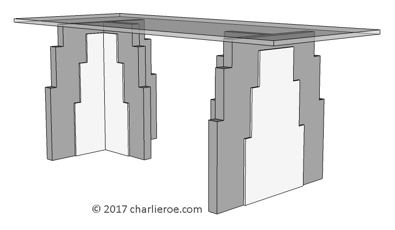 new Art Deco 'Skyscraper' style stepped dining table with glass top & painted lacquered finishes