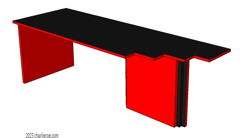 New Art Deco dining table with stepped top and table supports painted lacquered red