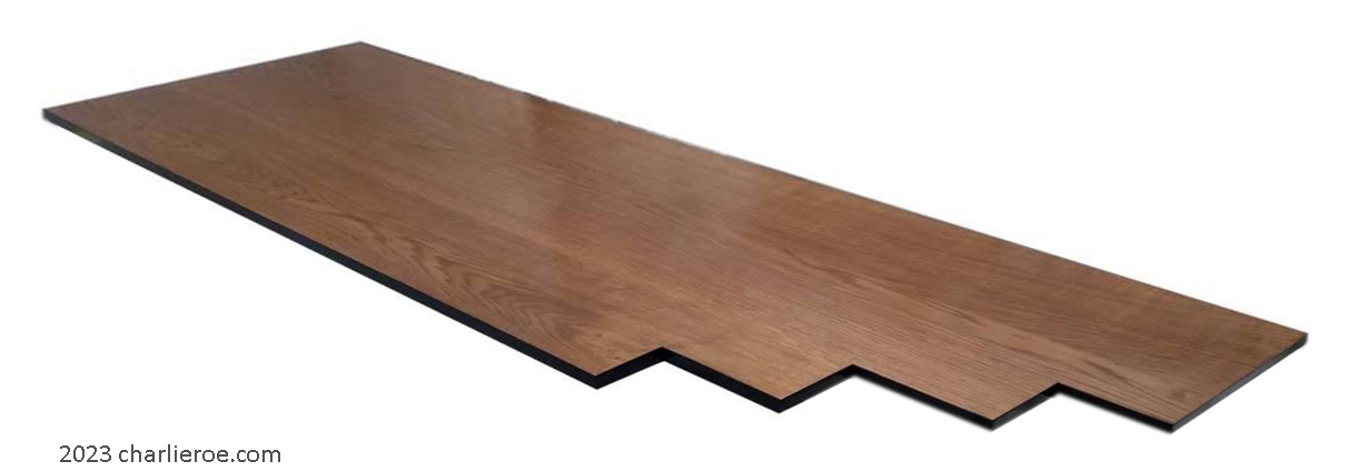 New Art Deco dining table stepped table top in darker wood & black edge finish