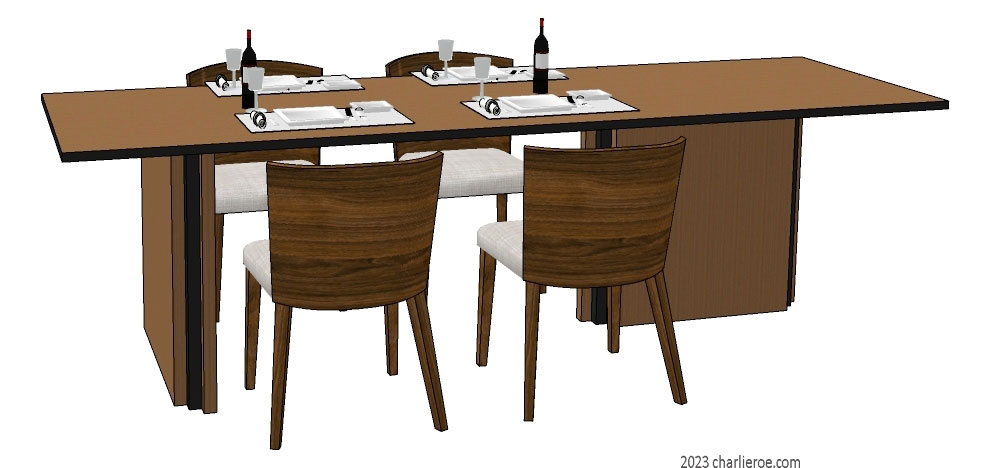 New Art Deco dining table stepped dining table with base supports & top in darker wood & black finish