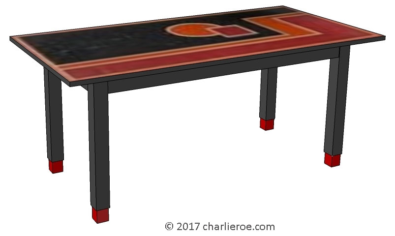 New Art Deco dining table with Walter Dorwin Teague painted Cubist Geometric design table top