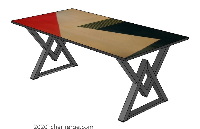 new Art Deco Cubist base frame dining table with painted Cubist style top