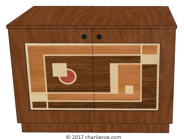New Walter Dorwin Teague Art Deco marquetry veneered Cubist Geometric sideboard cupboard drinks cabinet