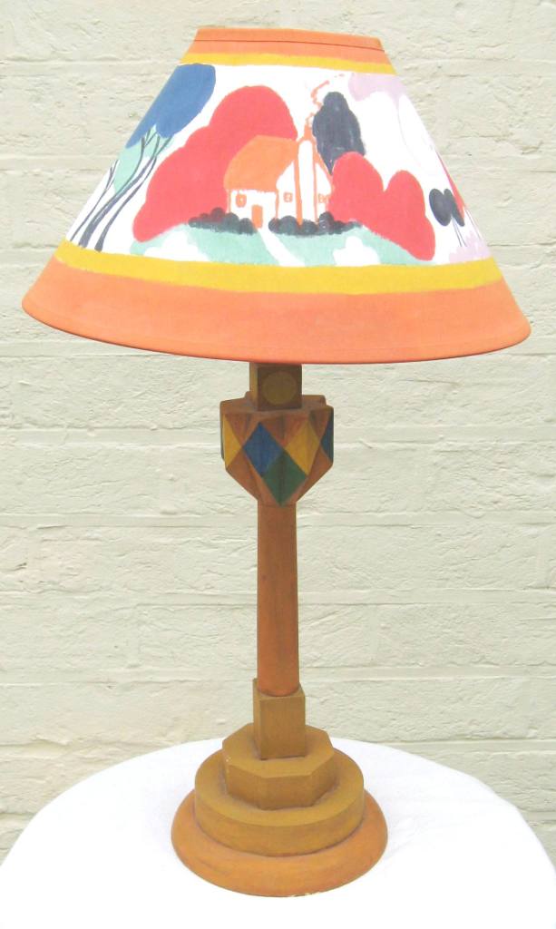 Clarice Cliff painted lamp shade & Omega Workshops painted lamps, lamp bases, lights, lamp stands