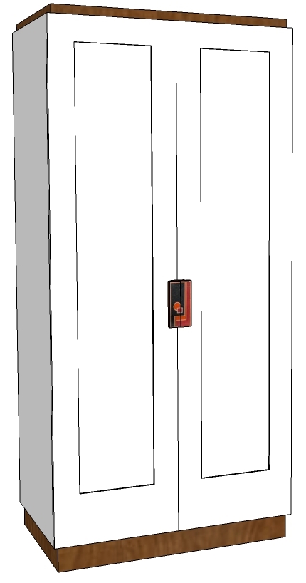 New Art Deco Geometric Cubist style painted marquetry wood veneered door handles on a 2 door wardrobe