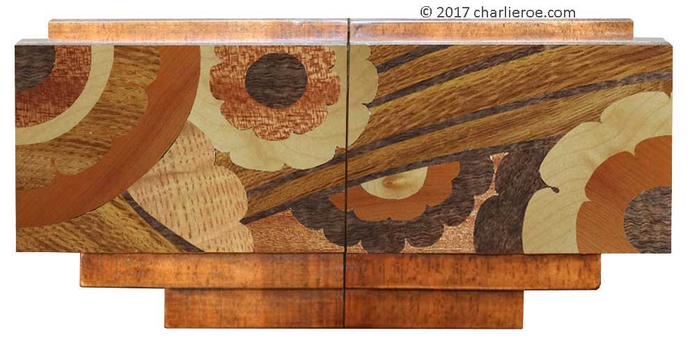 Art Deco pair of marquetry furniture handles