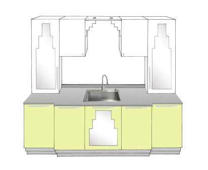 new Art Deco stepped Skyscraper style fitted kitchen