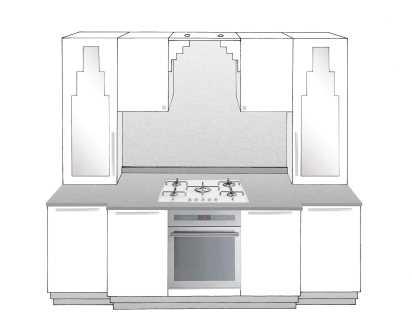 new Art Deco stepped Skyscraper style fitted kitchen