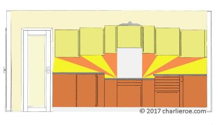 New Art Deco design for a fitted kitchen with Sunburst Rising sun ray patterns