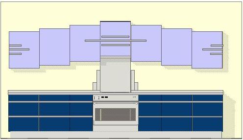 Art Deco new Stepped fitted kitchen design in 2 blue colours