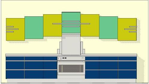 Art Deco new Stepped fitted kitchen design, emphasised by 2 wall unit colours
