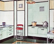 kitchen from 1935 with Carrera Glass wall tiles