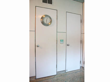 Doors in Art Deco Streamline Moderne kitchen from the 1940's