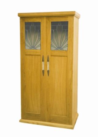 new Art Deco oak 2 door wardrobe storage cabinet cupboard with stained glass panels