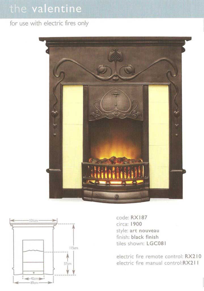 new Art Nouveau cast iron fire fireplace in black or polished finishes