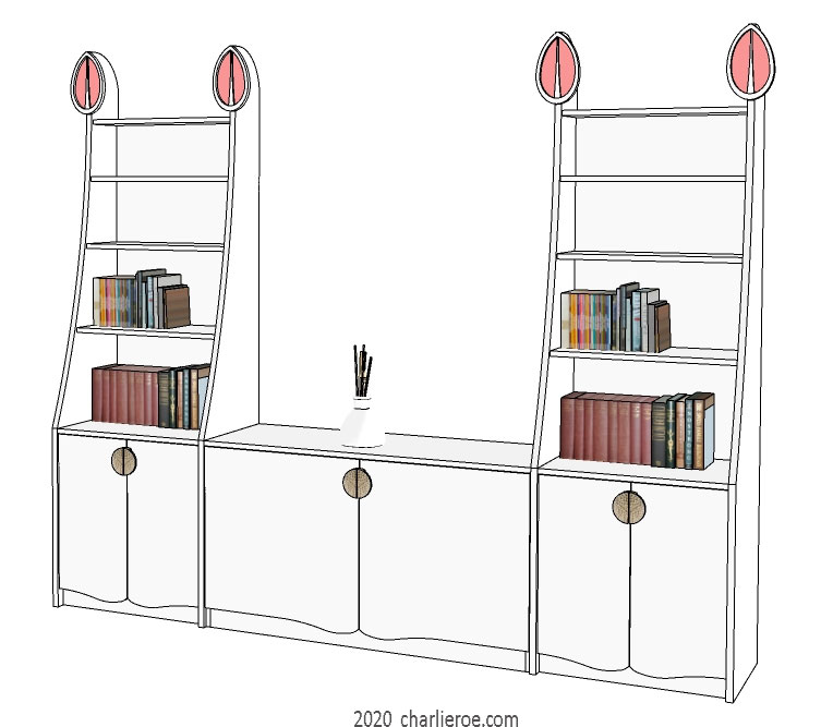 new CR Mackintosh painted display bookcases / media unit