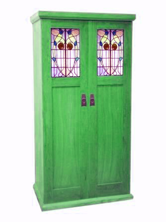 Arts & Crafts Movement style bedroom wardrobes furniture with George Walton stained glass panels