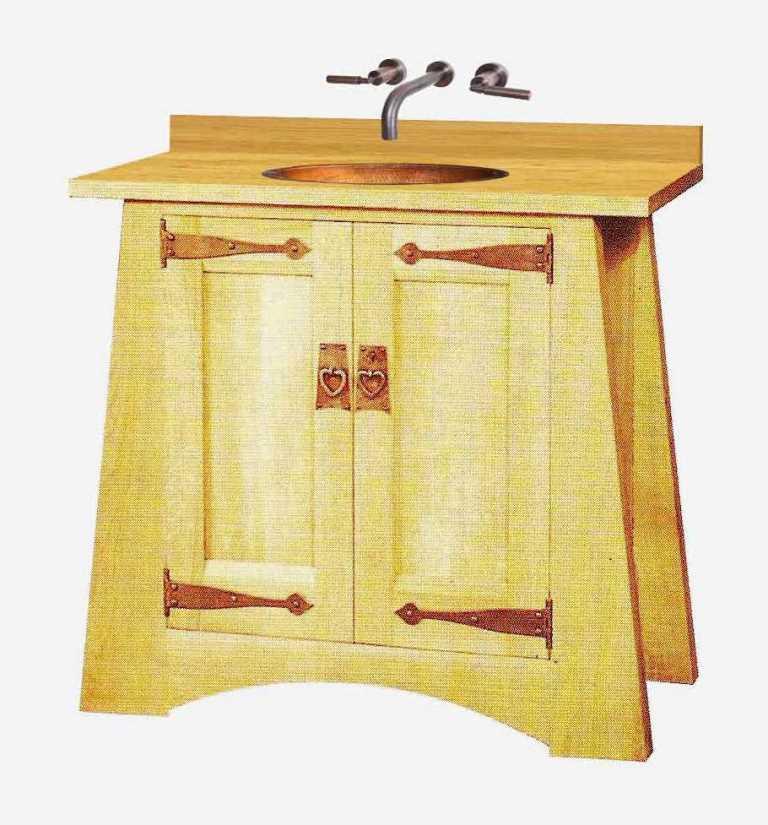 CFA Voysey Arts & Crafts Movement Oak bathroom vanity unit with slate worktop & copper strap hinges  furniture