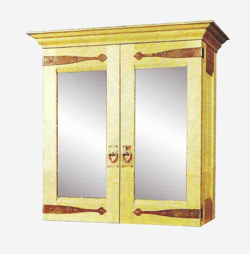 CFA Voysey Arts & Crafts Movement Oak bathroom mirror wall unit with copper strap hinges  furniture