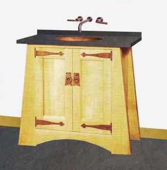 CFA Voysey Arts & Crafts Movement Oak bathroom vanity unit with slate worktop & copper strap hinges  furniture