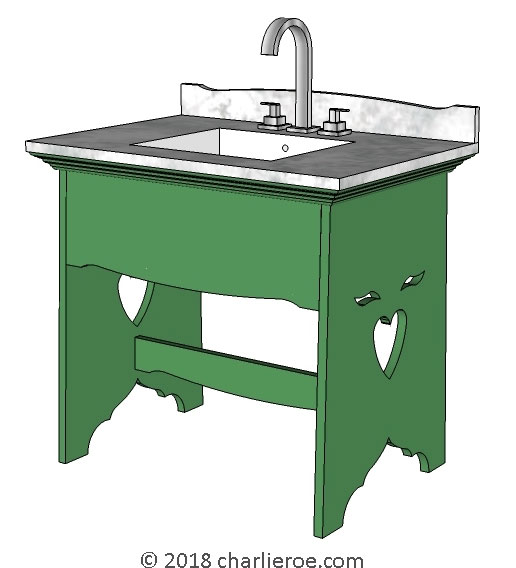New CFA Voysey Arts & Crafts Movement green painted vanity unit stand with end 'faces'