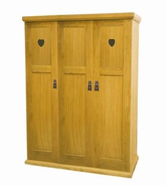 CFA Voysey Arts & Crafts Movement style Oak 3 door wardrobe with heart cut out door panels