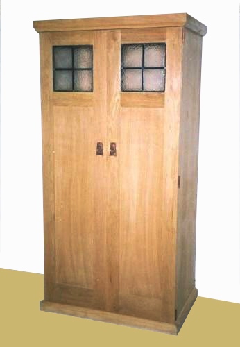 new CFA Voysey Arts & Crafts Movement style Oak 2 door wardrobe with stained glass panels